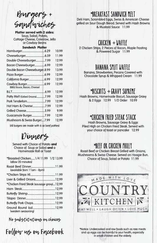 Klunder's Kafe Menu