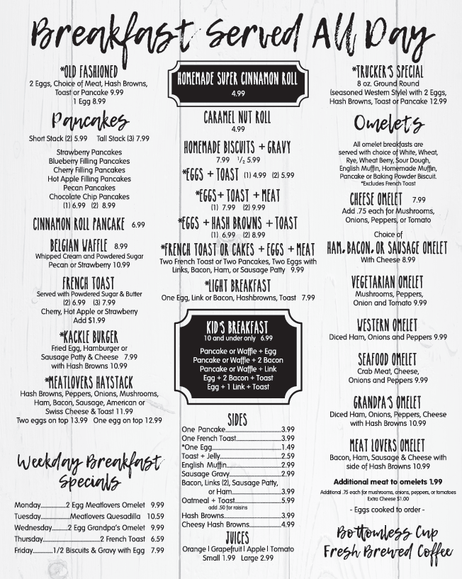 Klunder's Kafe Menu