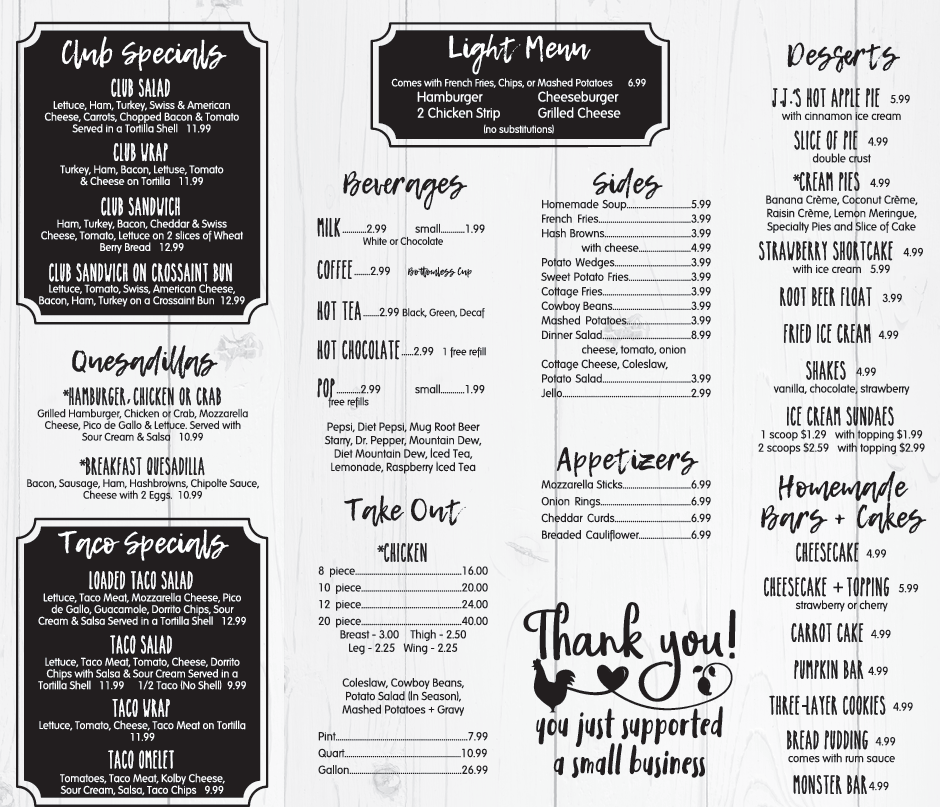 Klunder's Kafe Menu