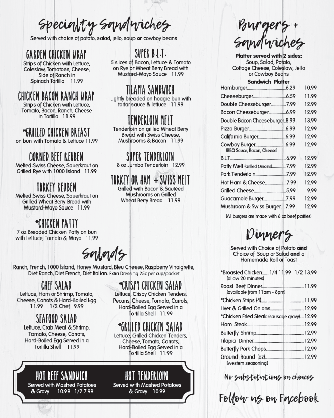 Klunder's Kafe Menu